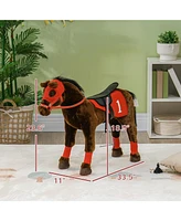 Qaba Ride on Horse for Kids w/ Neighing Sound, Saddle & Stirrups, 3-8 Years