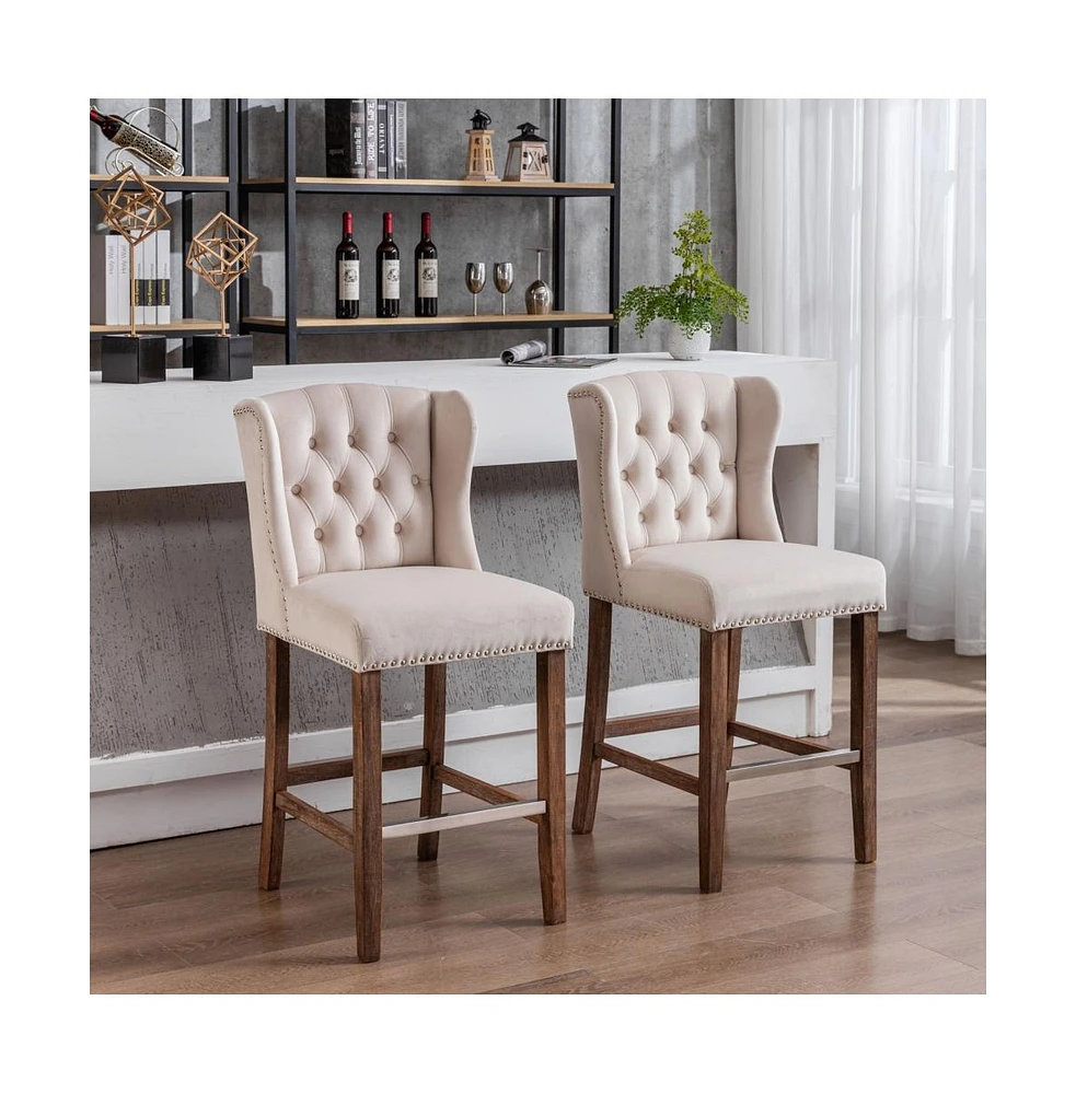 Maison Boucle Counter Bar Stools,Wingback Chairs with Nailhead-Trim,Velvet Stools for Height,Set of 2-Maison