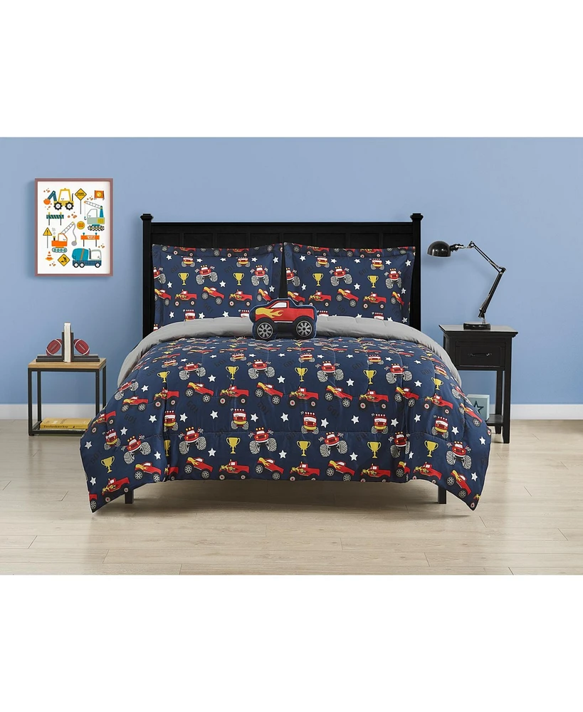 Alex + Bella Monster Truck Navy 4-Piece Microfiber Comforter Set - Full