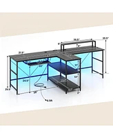 Costway 94.5" Long Office Desk 2-Person Reversible Computer with Led Lights