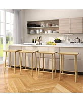 Costway 25.5" Counter Height Stool Set of 2 with Footrest & Solid Wood Frame
