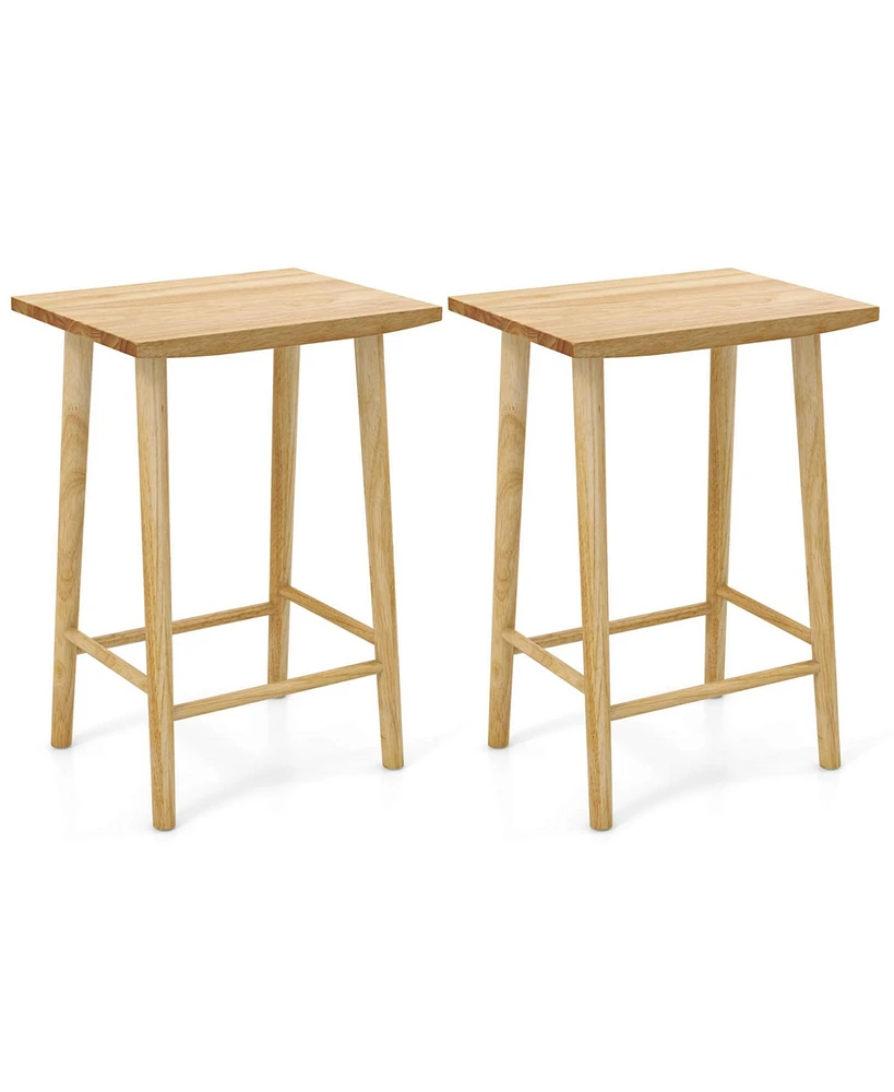 Costway 25.5" Counter Height Stool Set of 2 with Footrest & Solid Wood Frame