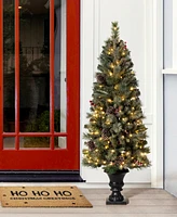 Glitzhome Pre-Lit Flocked Pine Artificial Christmas Porch Tree