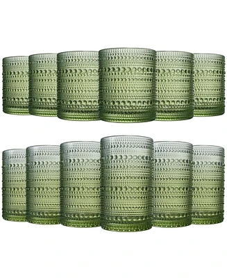 The Wine Savant Green Vintage Hobnail Colored Beaded Drinking Glasses, Set of 12