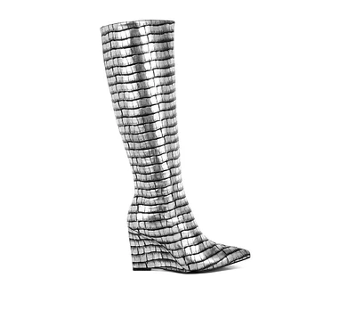 London Rag Bass Head Croco Metallic Long Boots