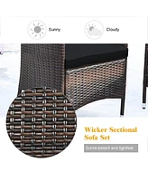 Sugift 4 Pieces Rattan Sofa Set with Glass Table and Comfortable Wicker for Outdoor Patio-Black