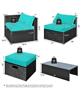 Sugift 8 Pieces Patio Rattan Storage Table Furniture Set-Turquoise