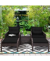 Sugift 5 Pieces Patio Rattan Sofa Ottoman Furniture Set with Cushions-Black