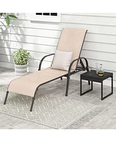 Sugift Adjustable Patio Chaise Folding Lounge Chair with Backrest-Brown