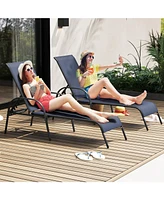 Sugift 2 Pcs Outdoor Patio Lounge Chair Chaise Fabric with Adjustable Reclining Armrest-Navy
