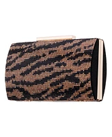 Nina Zebra Print Crystal Curved Minaudiere Clutch