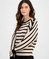 T Tahari Women's Striped Dolman Button-Sleeve Sweater