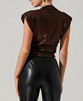 Astr the Label Women's Solange Metallic Draped Mock Neck Top
