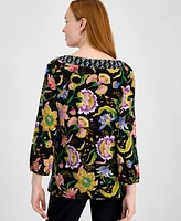 Jm Collection Women's Printed Boat-Neck Top, Exclusively at Macy's