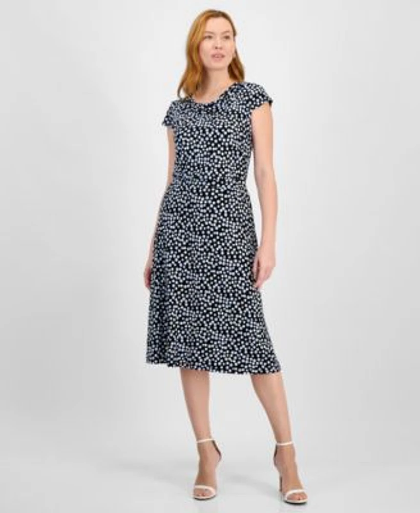 Kasper Dot Print Cowl Neck Top A Line Skirt