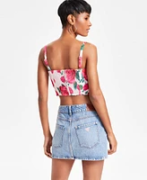 Guess Women's Raissa Floral Smocked-Back Bustier Top