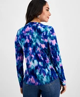 I.n.c. International Concepts Petite Printed Long-Sleeve Top, Exclusively at Macy's