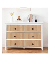 gaomon 6 Drawer Dresser For Bedroom,Waveform Fluted Dresser Chest With Large Drawer, Wooden Chest Of Dresser Storage Cabinet, Fluted Dresser For Bedro