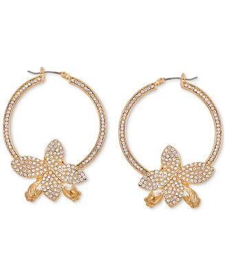 Guess Pave & Marquise Stone Flower Hoop Earrings