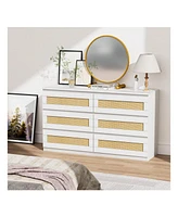 gaomon Rattan Dresser For Bedroom, 6 Drawer Dresser For Bedroom, Modern Wide Chest Of Drawers With Anti-Tip Kit