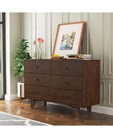 gaomon Kitchen Pantry Cabinets With 6 Drawers, Retro Round Handle Wood Wardrobe Closet, Low Storage Cabinet
