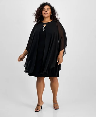 Connected Plus Cape-Overlay Sheath Dress