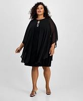 Connected Plus Cape-Overlay Sheath Dress