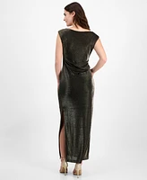 Connected Women's Knit Draped-Neck Metallic Gown