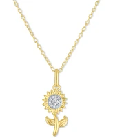 Diamond Accent Sunflower Pendant Necklace in 14k Gold-Plated Sterling Silver, 16" + 2" extender