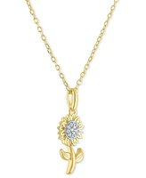 Diamond Accent Sunflower Pendant Necklace in 14k Gold-Plated Sterling Silver, 16" + 2" extender