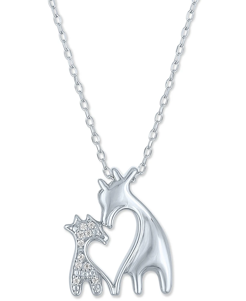 Diamond Accent Double Giraffe Pendant Necklace in Sterling Silver, 16" + 2" extender