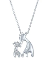 Diamond Accent Double Giraffe Pendant Necklace in Sterling Silver, 16" + 2" extender