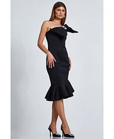 Quiz Women's Scuba One Shoulder Bow Frill Midi Dress