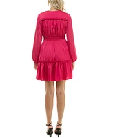 Taylor Petite Satin Belted Smocked Fit & Flare Dress