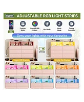 gaomon 6 Drawer Double Dresser Tv Stand, Bedroom Dresser With Power Outlet & Led Light, Wood Dresser For Room, Hallway, 47.2''W15.8''D36.2''H (