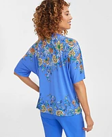 Jm Collection Petite Mirella Dreams Floral Tassel-Tie Top, Exclusively at Macy's