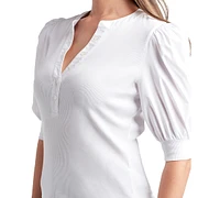 Bcx Juniors' Ribbed Puff-Sleeve Henley Top