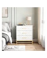 gaomon 3 Drawer Dresser, Wood Chest Drawers With Storage For Closet, Bedroom, Drawers Dresser Modern Bedside Nightstand With Gold Handles