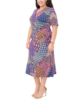 Msk Plus Printed Short-Sleeve Sheath Dress