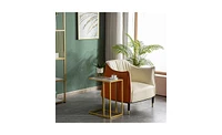 Slickblue White Marble C-Side Table - Simple Design, Modern Accent for Living Room or Bedroom