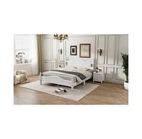 Slickblue Queen Size White Wood Platform Bed Frame in Retro Style with Wooden Slat Support