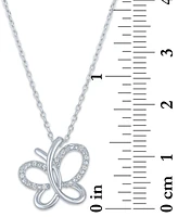 Diamond Accent Butterfly Pendant Necklace in Sterling Silver, 16" + 2" extender