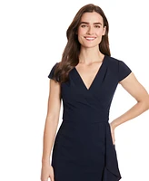 London Times Petite V-Neck Jersey Fit & Flare Dress