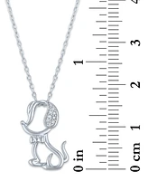 Diamond Accent Dog Bowtie Pendant Necklace in Sterling Silver, 16" + 2" extender