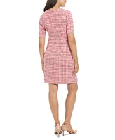 London Times Petite Tweed Surplice-Neck Sheath Dress