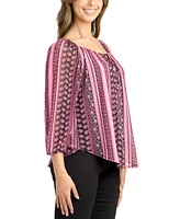 Bcx Juniors' Printed Mesh Peasant Top