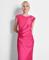 Dkny Women's Side-Ruched Cut-Out Cap-Sleeve Gown