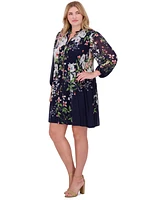 Jessica Howard Plus Pleated Floral-Print Shift Dress