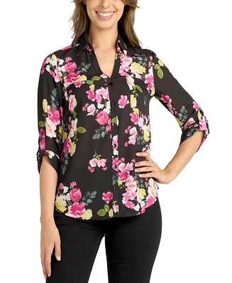 Bcx Juniors' Floral-Print Utility Shirt