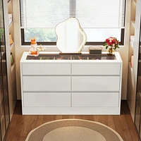 Tribesigns 6 Drawer Dresser with Jewelry Display Storage, Modern White 55" Chest of Dresser with Glass Top, Wood Double Dresser Storage Organizer for